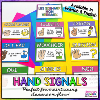 Preview of Hand Signals Poster | Signaux non-verbaux | Classroom Management | FRENCH & EN