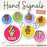 Hand Signals for Classroom | BRIGHTS | Editable Classroom Decor