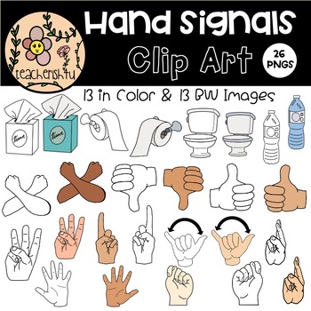 Preview of Hand Signals in Color & BW for Comercial Use | ClipArt for Teachers