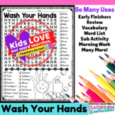 Hand Washing Word Search Activity : Early Finishers : Morn