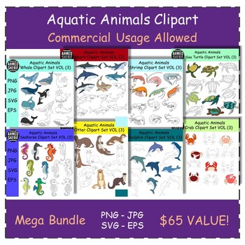 Preview of Hand-drawn Aquatic Animals Clipart Collection | Mega Bundle | Commercial Use