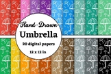 Hand drawn Umbrella, colorful digital papers