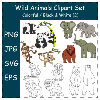 Preview of Hand-drawn Wild Animals Clipart. Cartoon Wildlife Illustrations | Commercial Use