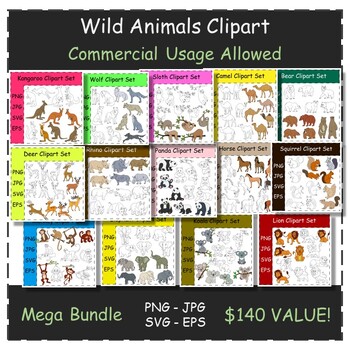 Preview of Hand-drawn Wild Animals Clipart Collection | Mega Bundle | Commercial Use