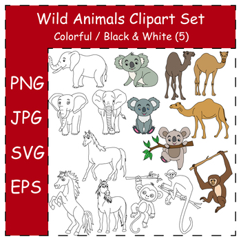 Preview of Hand-drawn Wild Animals Clipart. Doodle Cartoon Animals Set | Commercial Use