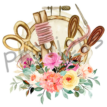 Hand drawn embroidery accessories kit PNG,Sewing tools,Sublimation Design