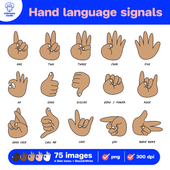 Hand language signals in Multicultural Skin Tones by millimate studio