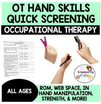 Preview of Occupational Therapy Hand Skills Quick Screen / Guided Data Collection
