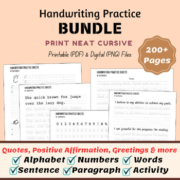 Preview of Hand writing Practice Bundle for Older Students  Print Cursive Neat Worksheets