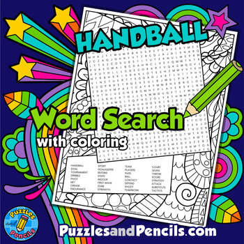 Preview of Handball Word Search Puzzle Activity with Coloring | Summer Games Wordsearch