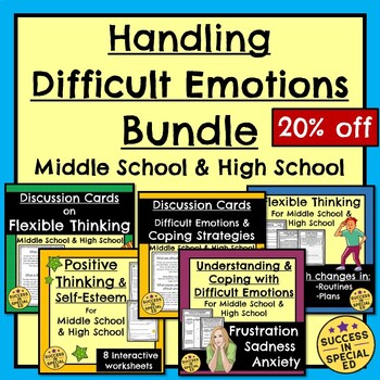 Preview of Handling Difficult Emotions Bundle Worksheets Task Cards Middle and High School