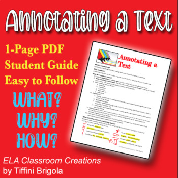 Handout: Annotating a Text by ELA Classroom Creations by Tiffini Brigola