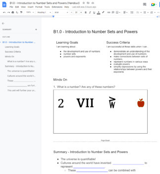 Preview of Handout - Introduction to Number Sets and Powers