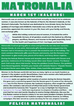 Preview of Handout: Matronalia (ancient Rome's festival to celebrate women) for Latin class