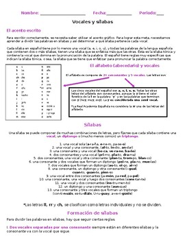 Preview of Handout Vocales y sílabas | Folleto syllabus and vowels in Spanish