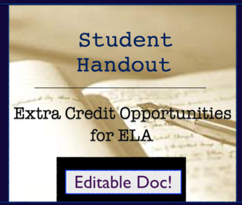 Preview of Handout for ELA English: Extra Credit Opportunities; 5 choices; Broad Options