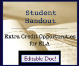 Handout for ELA English: Extra Credit Opportunities; 5 cho