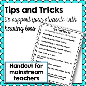 Preview of Handout for Teachers Tips and Tricks for Deaf or Hard of Hearing Students