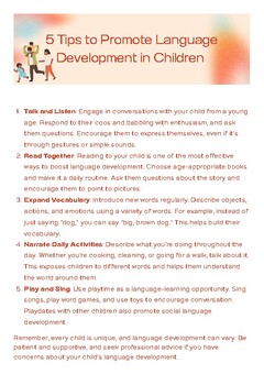 Handout for parents - 5 tips to promote language development at home