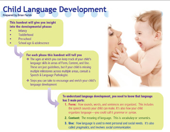 Preview of Handouts for teachers and parents on milestones and tips for developing language