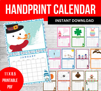 Preview of Handprint Calendar 2024, Memory Book Printable for PreK Preschool Kindergarten