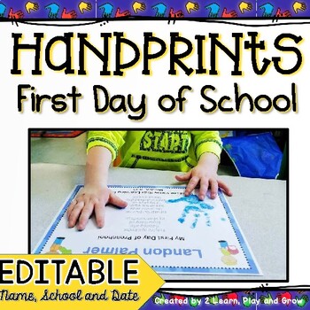 Preview of First day of School Handprints Poem Preschool, Pre-K or Kindergarten EDITABLE