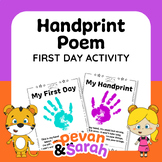 Handprint Poem | First Day of School Activity by Pevan & Sarah