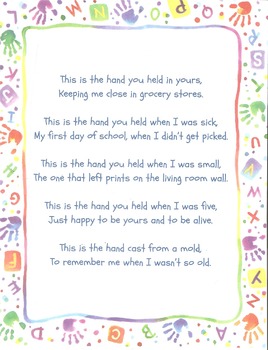 Preview of Handprint Poem For Handprint Mold Project