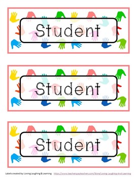 Handprints Theme Name Labels - Editable! by Loving Laughing and Learning