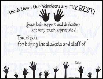 Preview of Hands Down, Our Volunteers are THE BEST! Certificate