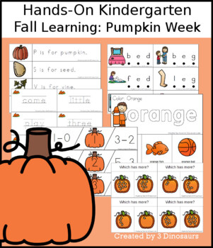 Hands-On Kindergarten Fall Learning: Pumpkin Week by 3 Dinosaurs