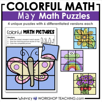 Preview of Hands On MATH Puzzles - MAY Mother's Day Flowers Themes with Writing Templates