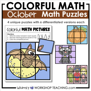 Preview of Hands On MATH Puzzles - OCTOBER Halloween Themes with Writing Templates