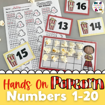 Preview of Hands On Popcorn Ten Frames Activity - Numbers 1-20 Counting for Math Center