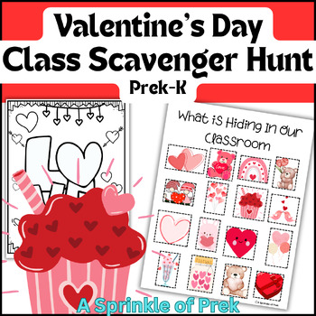 Preview of Prek-Kindergarten Valentine's Classroom Scavenger Hunt | Circle Time Games