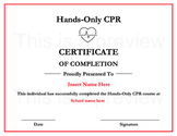 Hands-Only CPR Certificate Editable