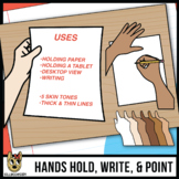 Student or Adult Hands Pointing, Holding Objects, and Writ