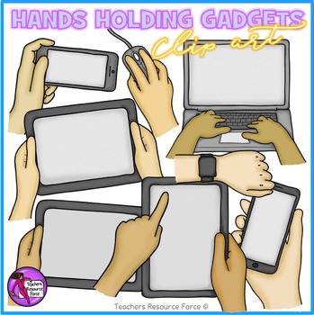 Preview of Hands holding Technology realistic clip art: gadgets technology in the office