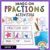 Hands-on Fraction activities - Fractions Math centres Grade 1