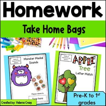 Preview of Kindergarten Homework take home bags