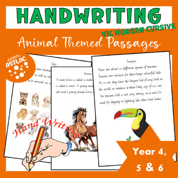 Preview of Handwriting Animal Themed Passages  -  Victorian Modern Cursive Joined  Style