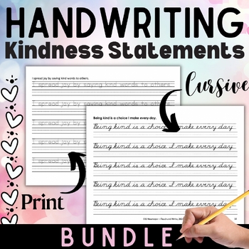 Preview of Handwriting Bundle: 20 Kindness Statements for Cursive & Printing Practice