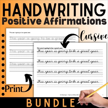 Preview of Handwriting Bundle: 48 Positive Affirmations for Cursive & Printing Practice