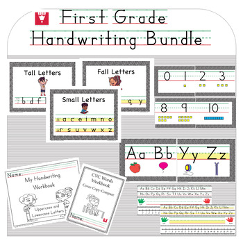 Preview of Handwriting Bundle- Adapted Workbooks and Classroom Decor, 1st Grade