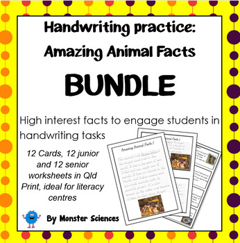 Preview of Handwriting Bundle! Amazing Animal Facts in Qld Print