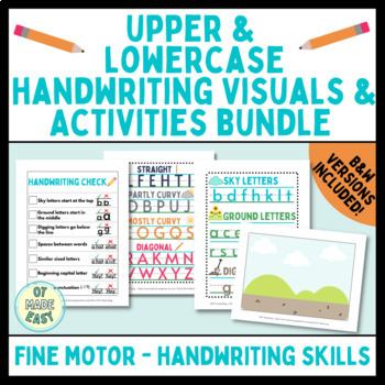 Preview of Handwriting Checklist, Upper and Lowercase Visuals, and Lowercase Sorting Bundle