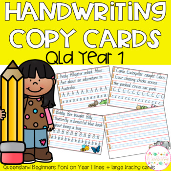 Preview of Handwriting Copy Cards - Queensland Beginners Font Year 1