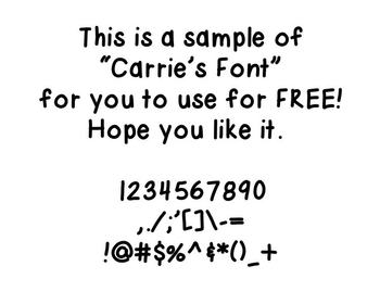 Preview of Handwriting Font:  "Carrie's Font" FREEBIE
