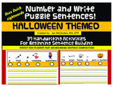 Handwriting:  Halloween Themed Number and Write Puzzle Sentences