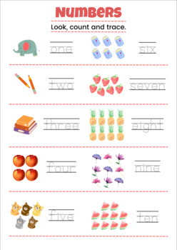 Preview of Handwriting Numbers 1 to 10 English Worksheet